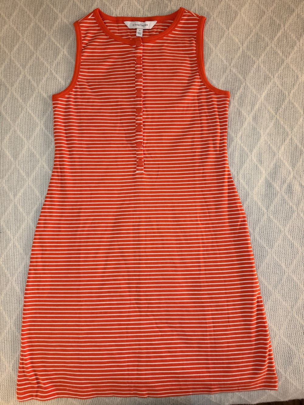 NWOT 41 Hawthorn Orange & White  Sleeveless Henley Dress Size M 95% Cotton